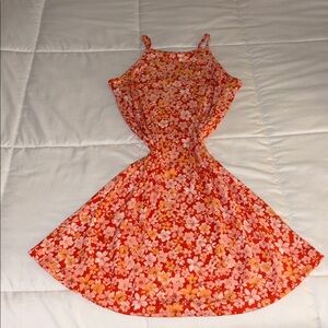 Pink Rose Red and Orange Floral Dress
